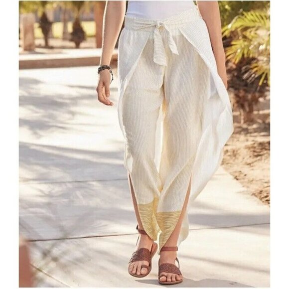 Sundance Sunshine Stripe Pants Yellow White Wide Leg Split Flowy Pants Sz Small - Picture 8 of 8